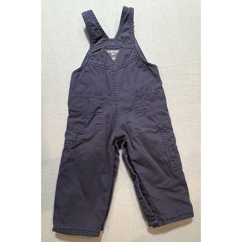 OshKosh B'gosh 12mos Overalls‎ Navy Blue Fleece Lined Snap Legs Adjustable Strap